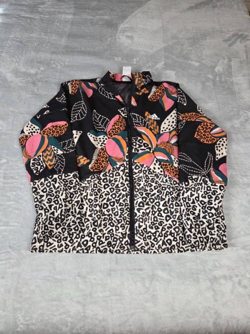 Adidas FARM Rio Full Zip Windbreaker Jacket Black Floral Letter Print Women L